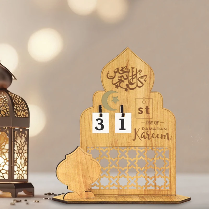 Lesser Bairam Countdown Wooden Decorations Party Star Moon Castle Calendar Decorations Desktop Ornaments Crafts Festival Gift