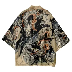 Kimono Samouraï Traditionnel pour Homme et Femme, Anime Japonais, Imprimé Dragon, Cosplay Haori, Cardigan d'Entrée, Robe d'Été