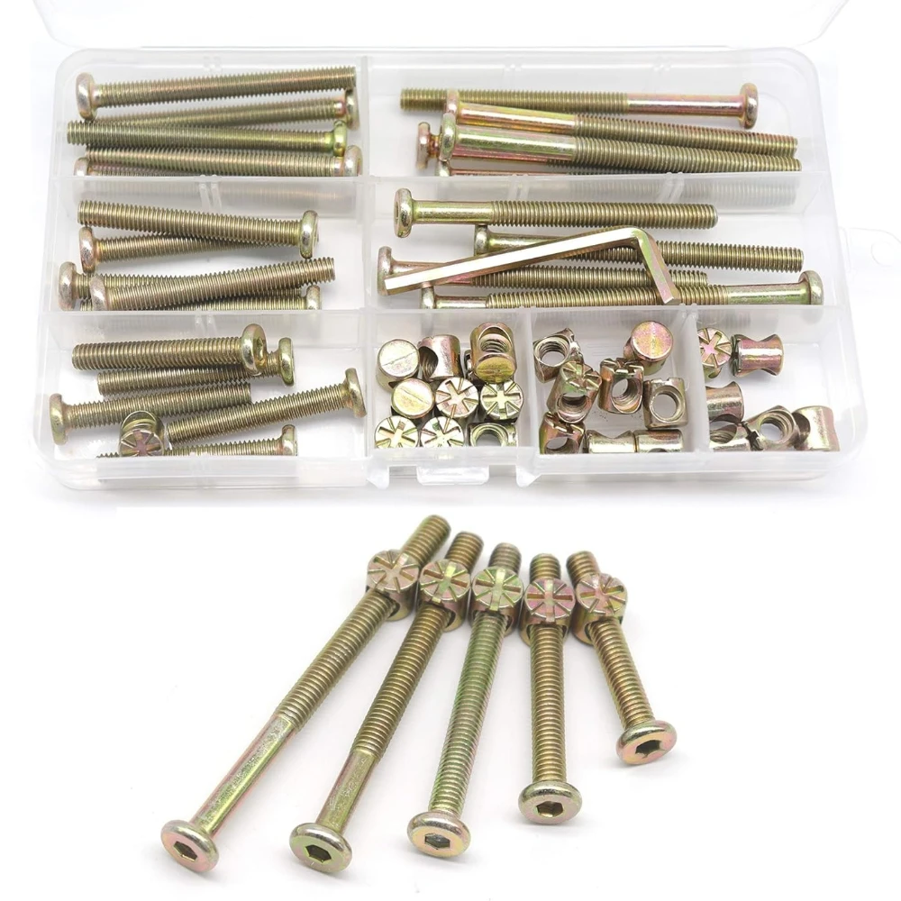 

16set M6 Screws and Bolts Kit 1.0x40mm/50mm/60mm/70mm/80mm Furniture Connecting Screws Bolts Assortment for Bunk Beds and Cribs