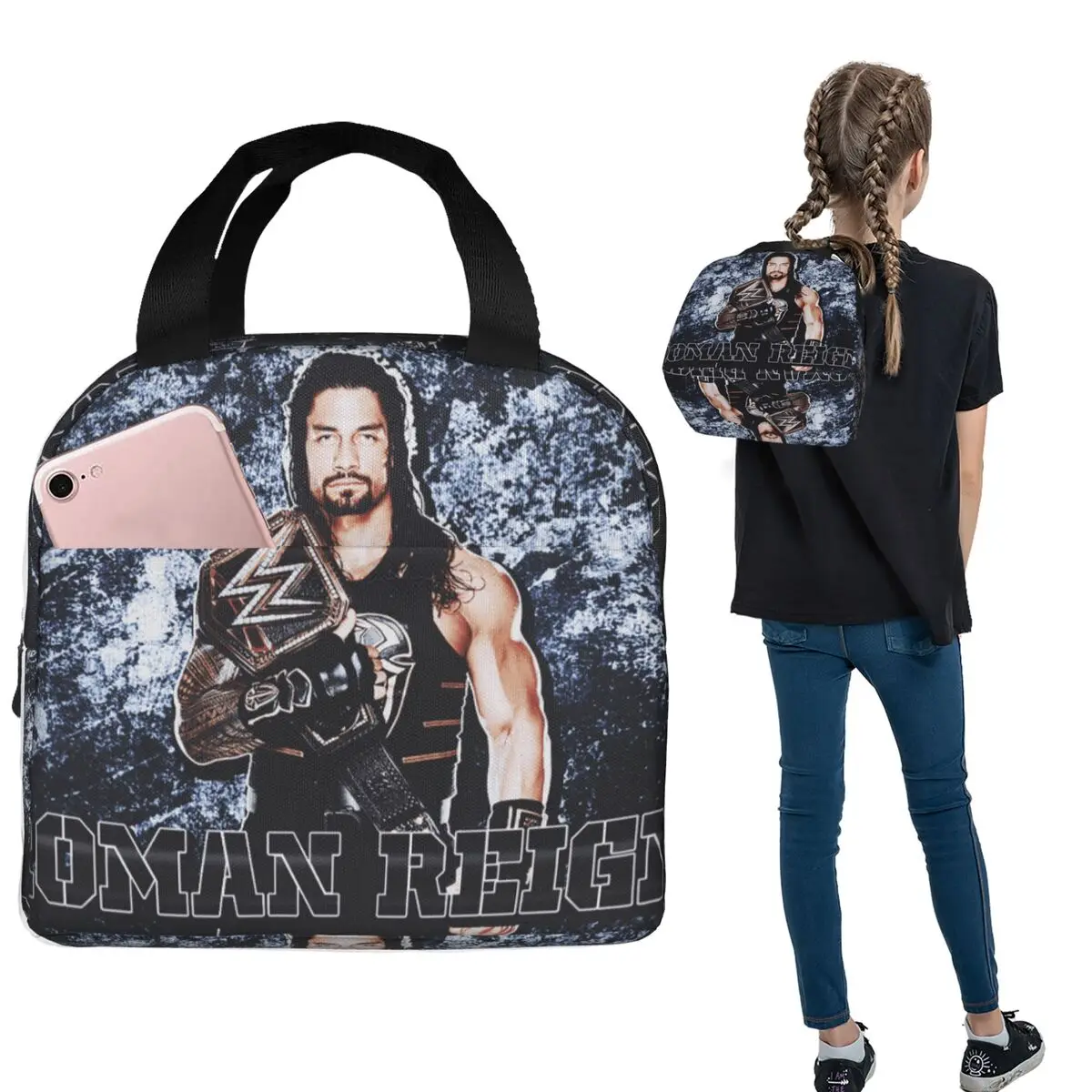 

Roman Reigns Lunch Bags Insulated Bento Box Portable Lunch Tote Resuable Picnic Bags for Woman Kids School