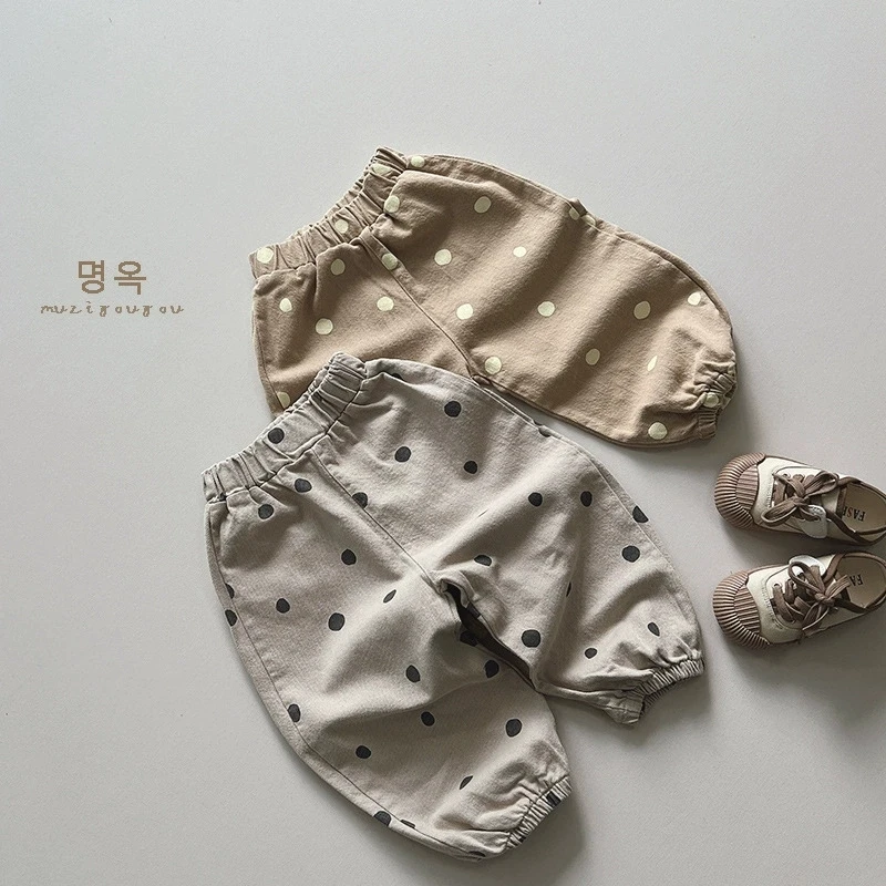Children Clothing 2025 New Spring autumn Korean Fashionable Casual Pants Girl Baby Polka Dot Cute Cotton Simple Pants Kids