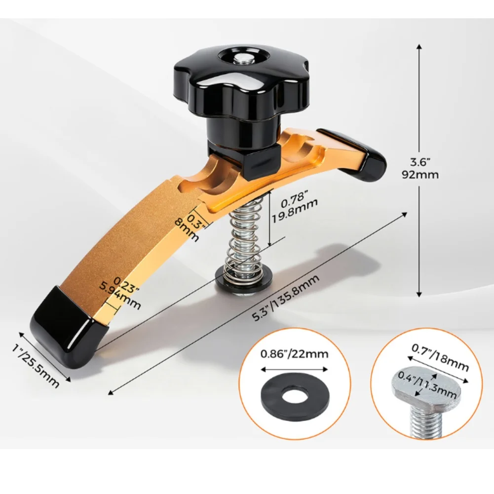 4 Pack Yellow Aluminum For T Track Hold Down Clamps Adjustable For T Slot Clamp Set For CNC Router Woodworking For Table Fixing