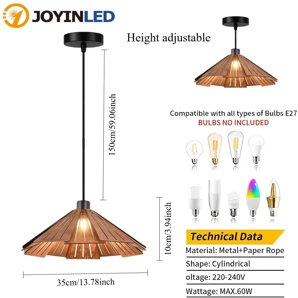 

JOYINLED Vintage Wooden Pendant Lights LED E27 Hanging Lamp for Dining Room Living Room Kitchen Bedroom Cafe Lighting Fixtures