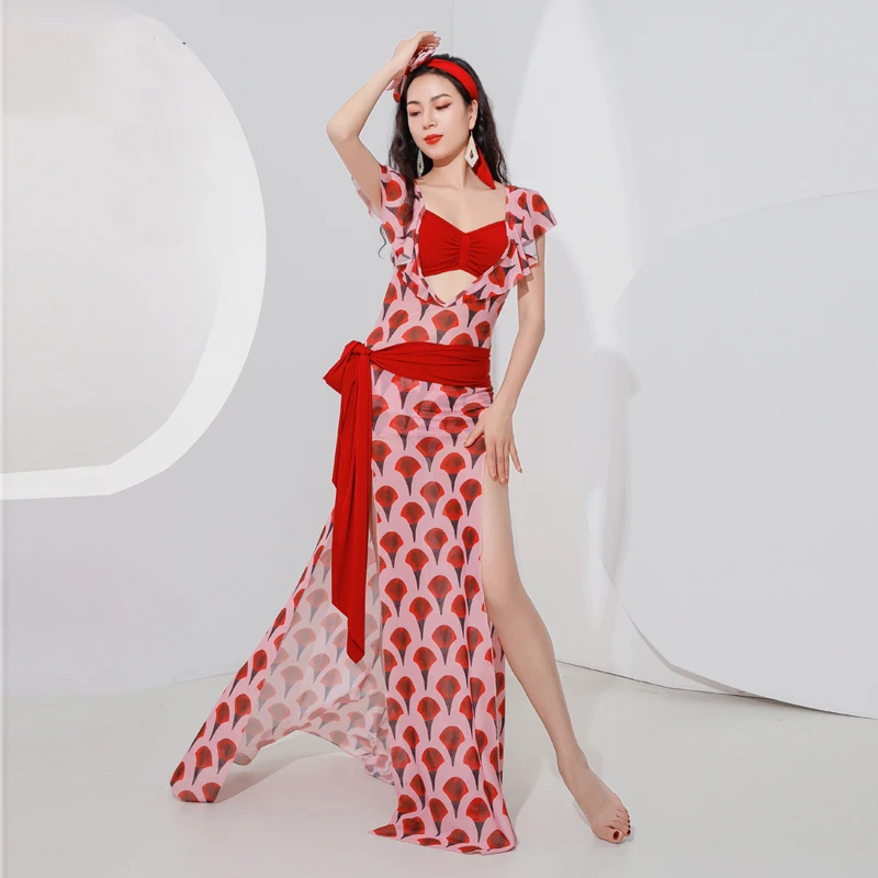 

Восточный наряд, костюм для танца живота, комплект для женщин, платья для танца живота с принтом Шааби, одежда, тренировочный халат Baladi