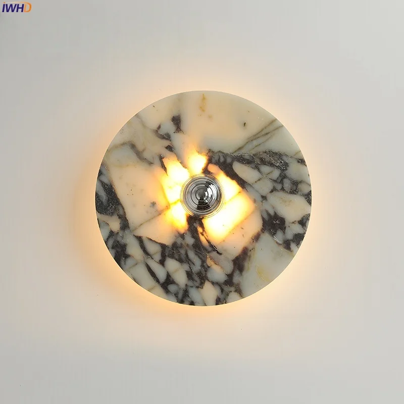 

IWHD Mid Century Modern LED Wall Lamp For Bedroom Corridor Stair Lighting Circular Marble Living Room Lights Decoration Wandlamp