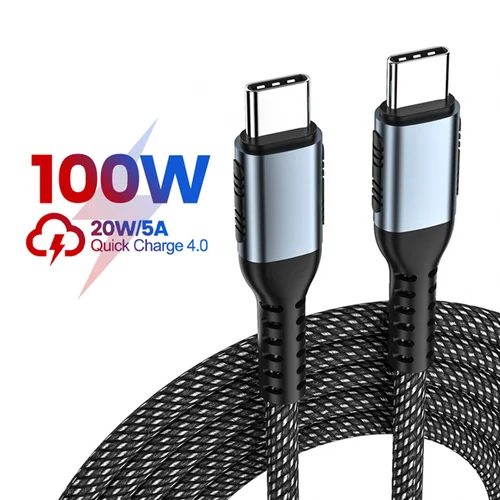 맥북 프로용 USB C-USB C 타입 고속 충전 케이블, 4.0 PD 100W 5A, 삼성에 적합한 샤오미 mi 10 충전 케이블, 1 2m 