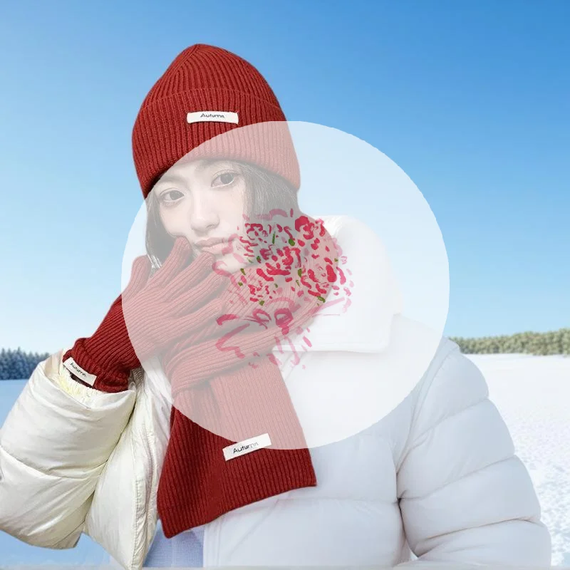 محبوك الشتاء وشاح امرأة بلون قبعة وشاح قفازات المرأة يندبروف الكبار ثلاث قطع مجموعة موضة المرأة وشاح طقم قبعات