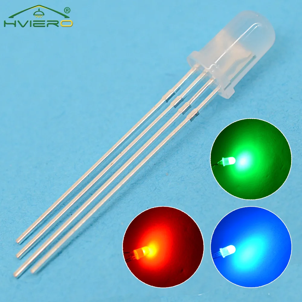 

10Pcs Min F5 5mm Round 4pin Diffused RGB Light Tri-Color Common Cathode Emitting Diodes LED Lamp DIY Billboard Atmosphere Bulb