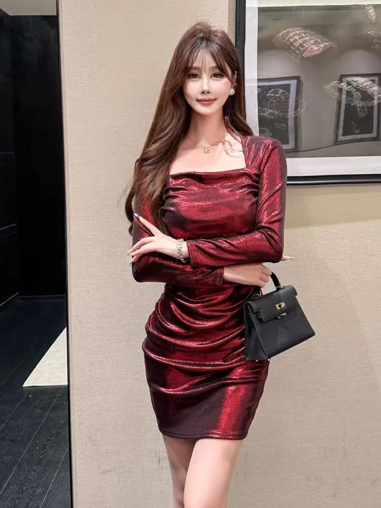 

Сексуальная пикантная девушка, ночной клуб, танцы iny, плиссированный базовый слой Dr Elely Pure Desire, женский квадратный воротник, облегающий крой, Wraparoun...