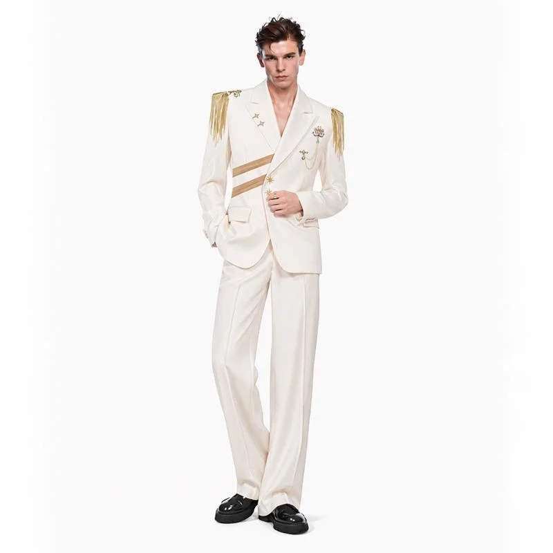 WVGA Spring Autumn New Men Broad-shouldered Narrow-waisted Suit Sets High-end Blazer Niche Chic Casual Straight Pants Ins W25927