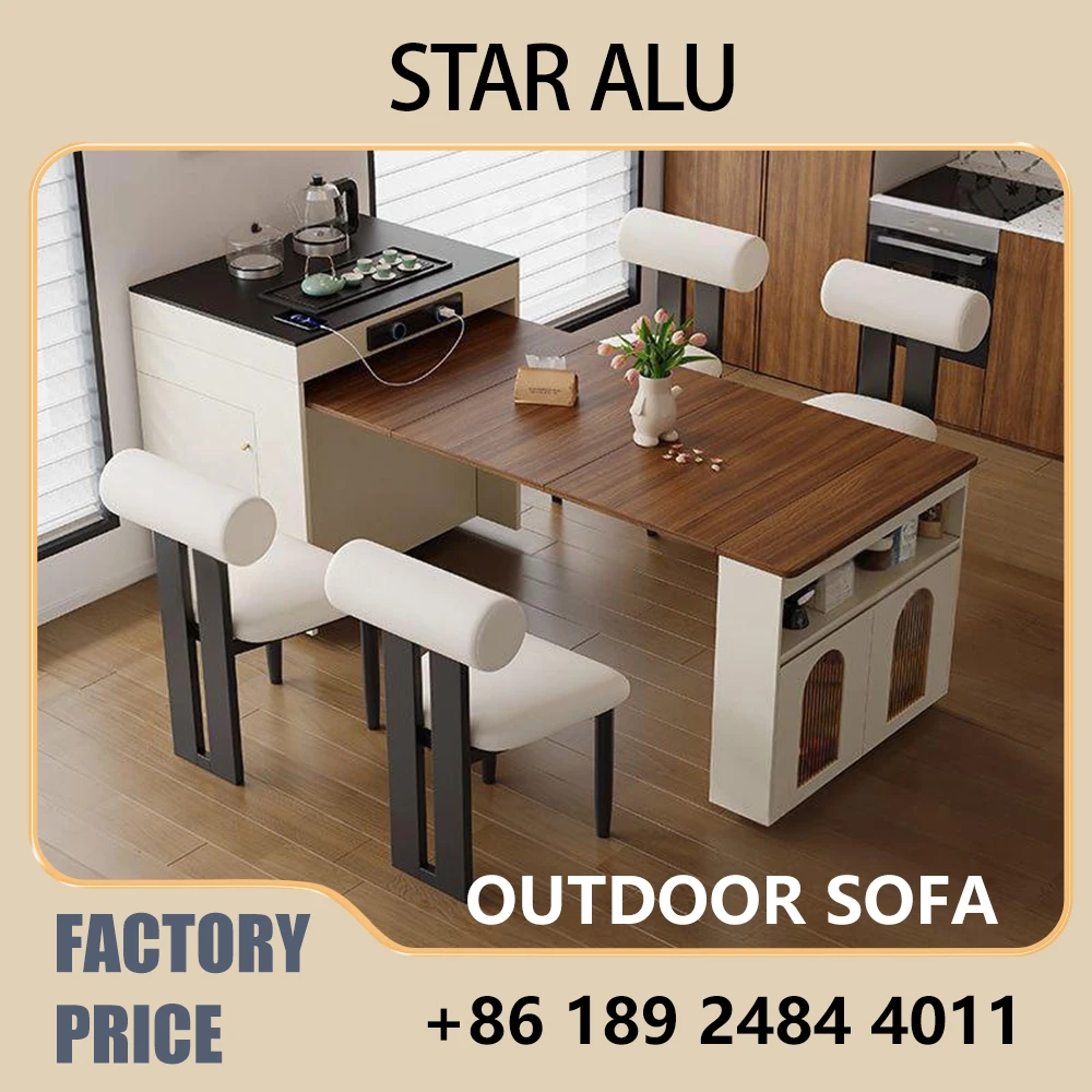 Isla de Cocina Plegable con Tomacorriente, Extensible de 60-190 cm, Tablero de Madera Natural, Gabinete Blanco, Ideal para Cocinas de Concepto Abierto