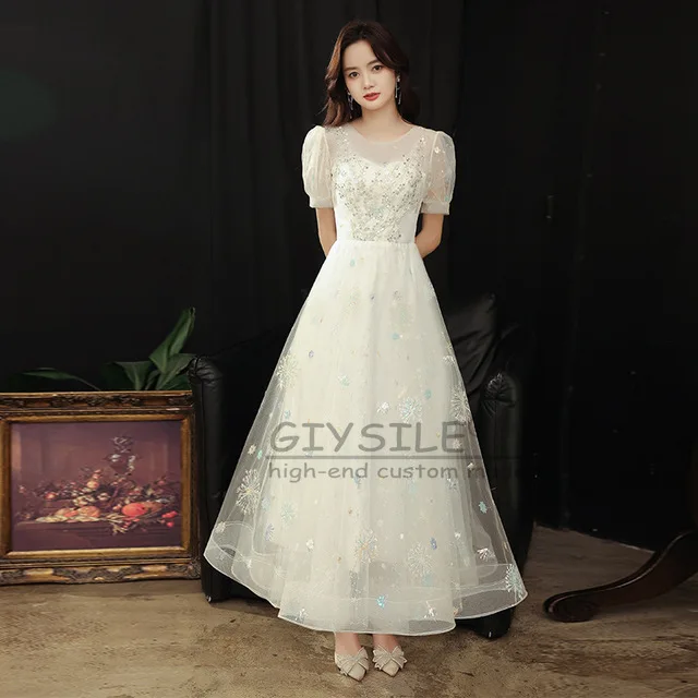 GIYSILE personnalisé princesse jupe moelleuse Simple mode col rond manches à bulles robe de Banquet 2025 nouveau blanc même robes de soirée