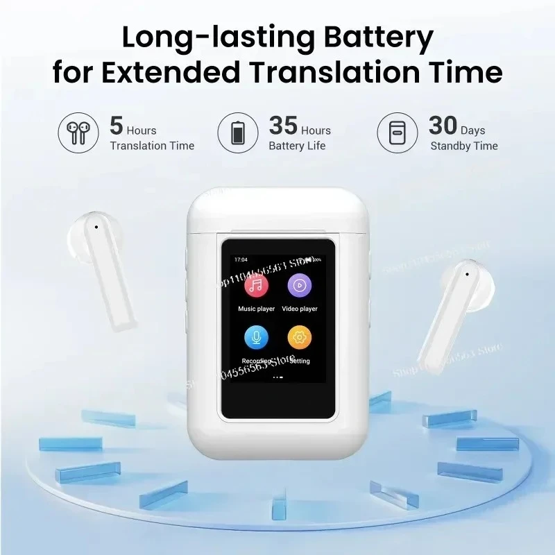 Touchscreen Translation Headphones, Two-Way Real-Time Voice Translator Earbuds with Intelligent Noise Reduction