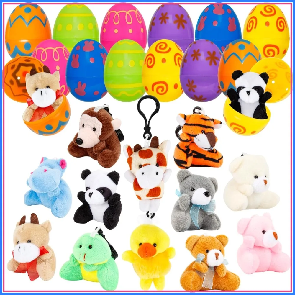 

12 Pack Prefilled Easter Egg Fillers with Mini Animal Plush Toys for Easter Egg Hunt, Basket Stuffers, Party Favors