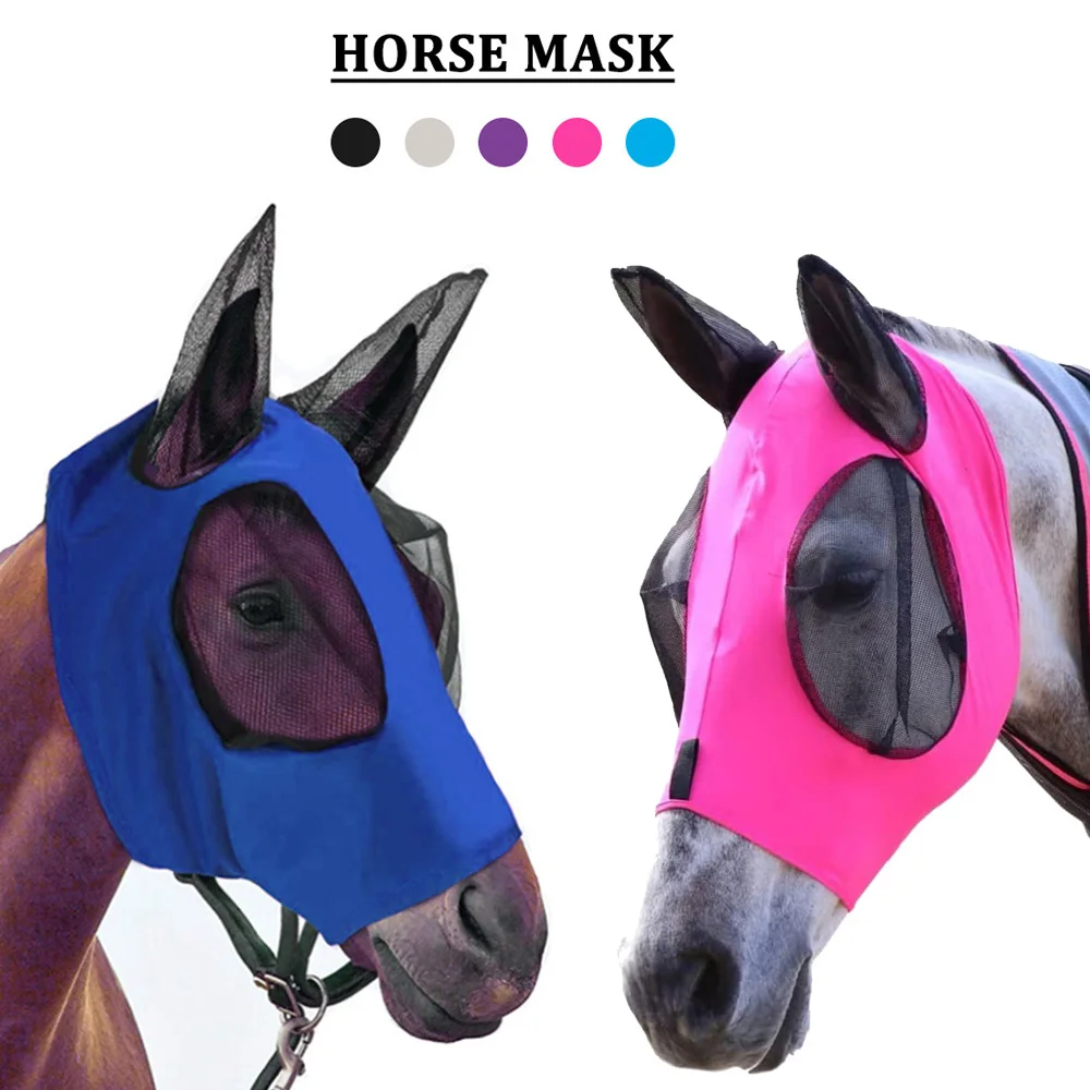 1pc Anti-Fly Mesh Equine Mask Horse Mask Stretch Bug Eye Horse Fly Mask with Covered Ears Horse Fly Mask Long Nose with Ears