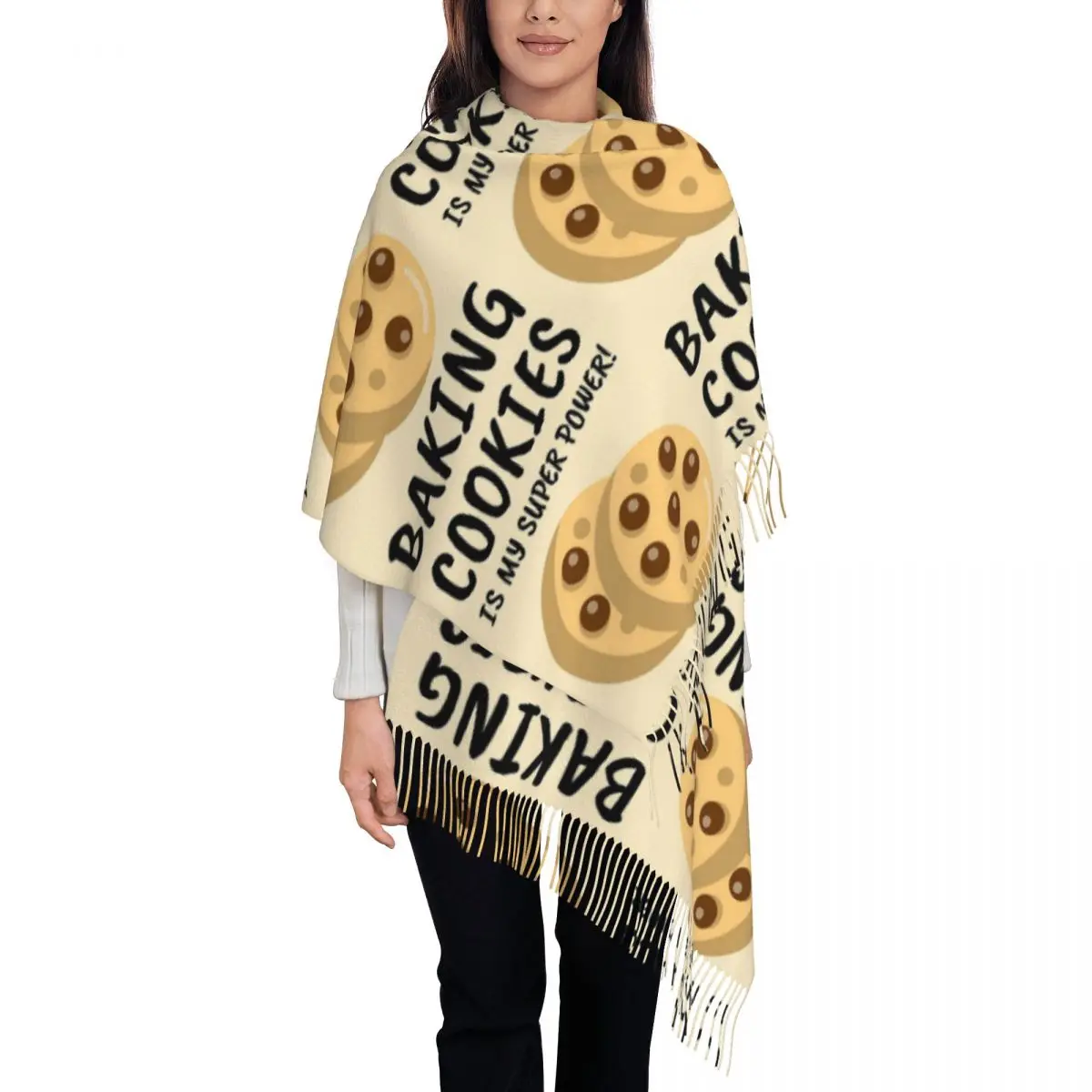 Baking Cookies Superpower Quote Chocolate Chip Scarf Tassel Scarves Women Soft Warm Shawls and Wraps Long Fall Winter Shawl Wrap