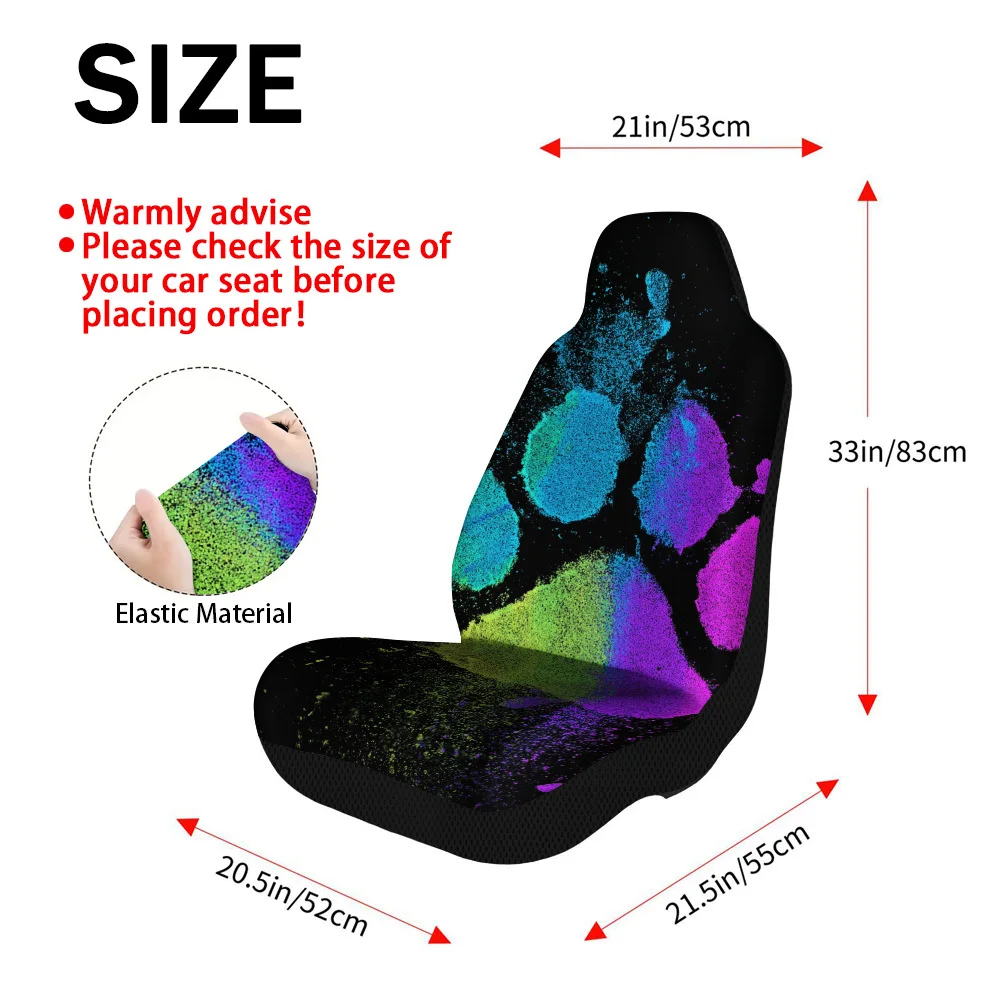 2pcs Colorful Paw Splash Pattern Universal Car Seat Covers | Polyester, Machine Washable, Foldable, Adds Attractive Visual Accen