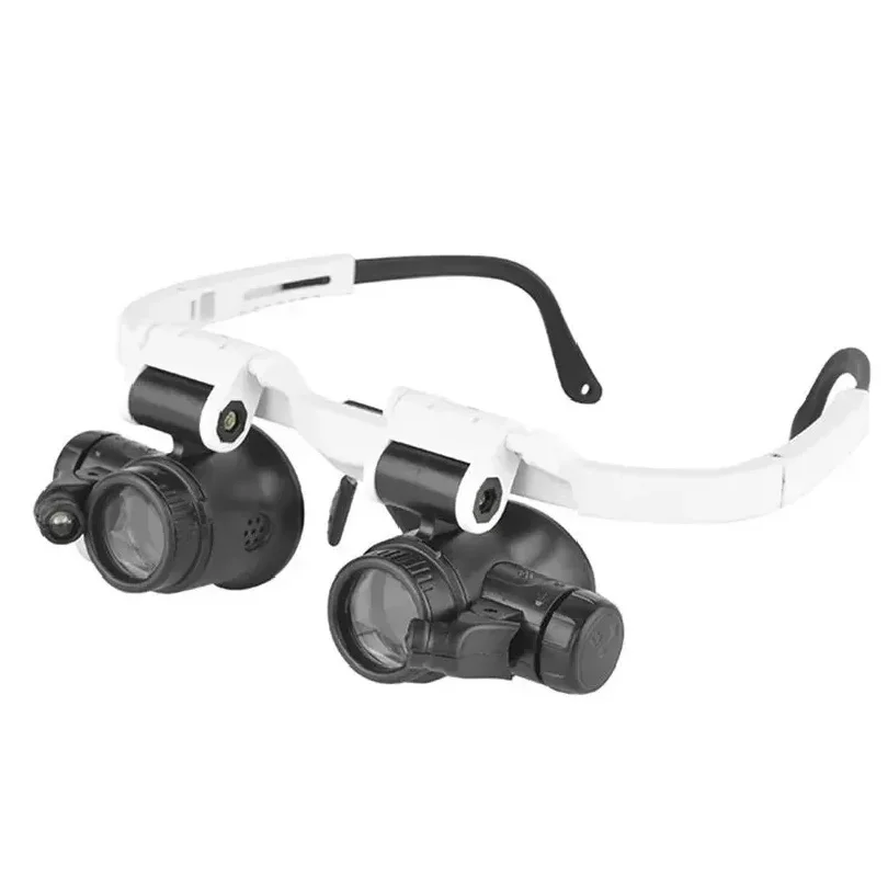 Adjustable LED Light Head-Mounted Magnifying Glass 8X 15X 23X Jewelry Loupe for Welding Soldering - Hands-Free Magnifier with Ca