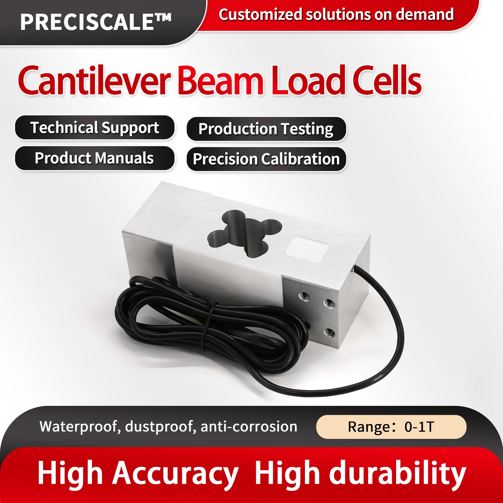 Preciscale Load Cell Sensor,Aluminum Alloy Cantilever Beam Sensor, IP66, For Testing Tensile And Compressive Forces 500KG 1T