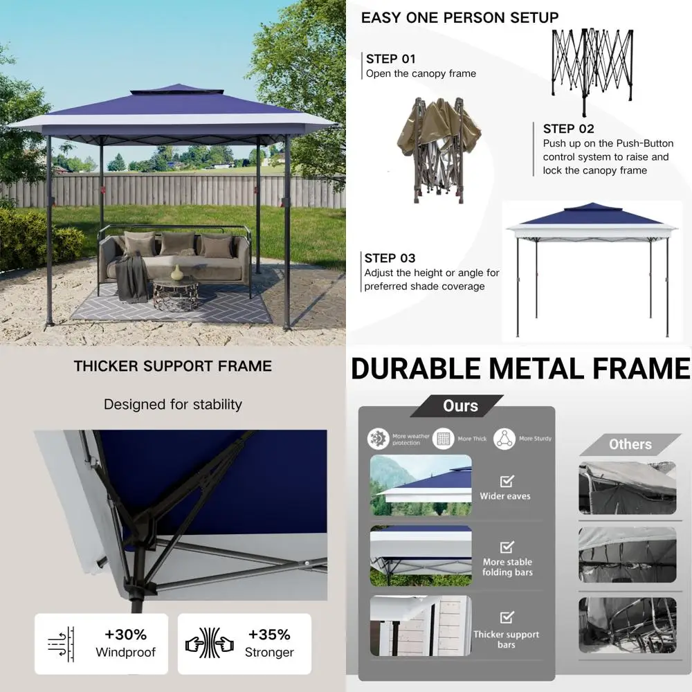 

13x13 Pop Up Gazebo, Easy Setup Canopy Tent Shelter, Double Roof Outdoor Patio Gazebo with 4 Sand Bags, 3 Adjustable Height for