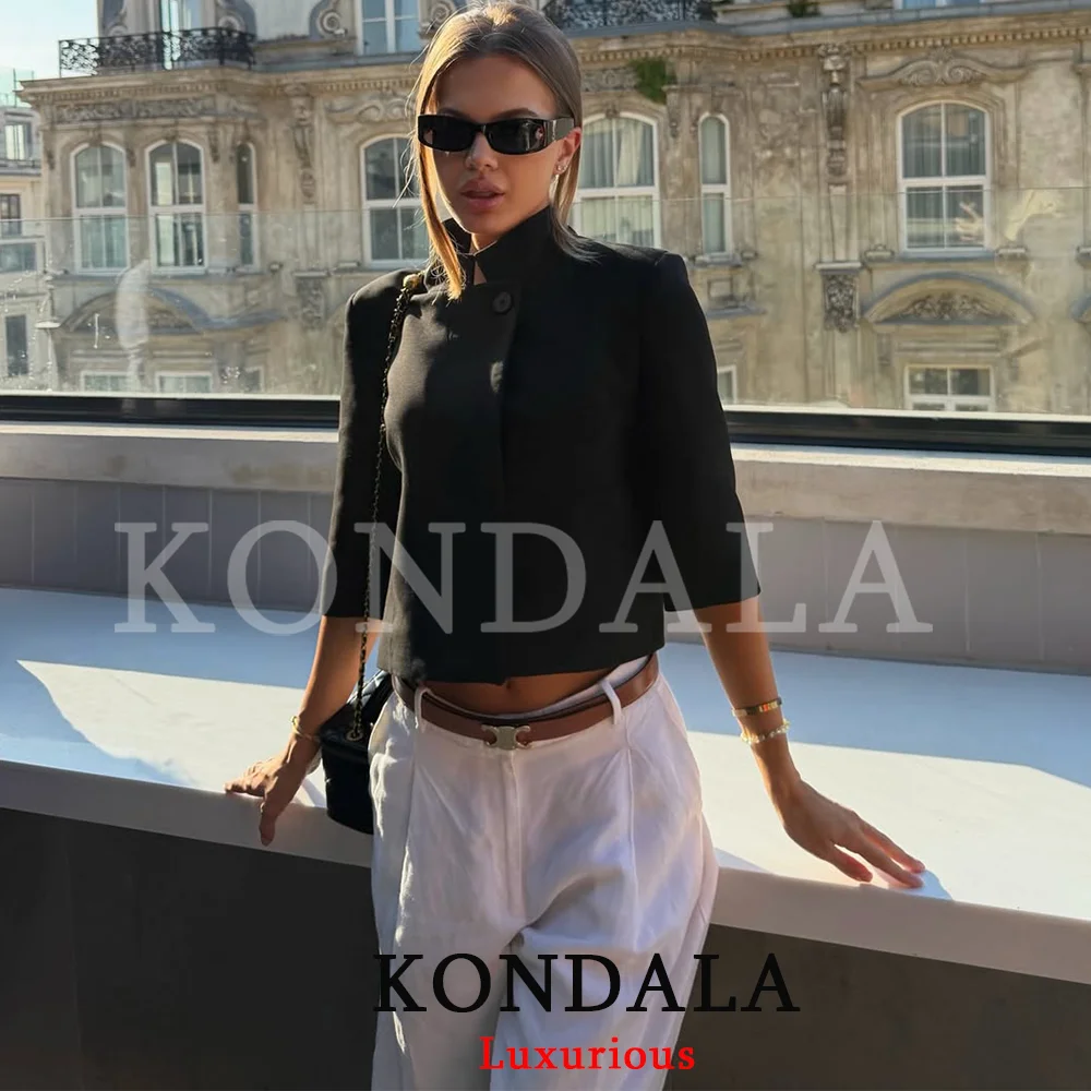 KONDALA Casual Chic Women Summer Blazer Short Sleeve Single Buttons Blazer Fashion 2026 Office Lady Vintage Female Blazers