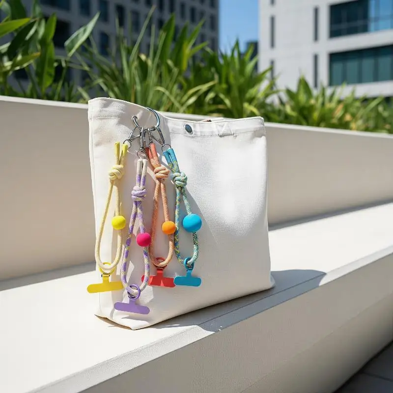 Buntes, geflochtenes Handy-Handgelenksband mit weichem Pompon für den täglichen Gebrauch, Reisen und Outdoor-Aktivitäten. – Detail 16