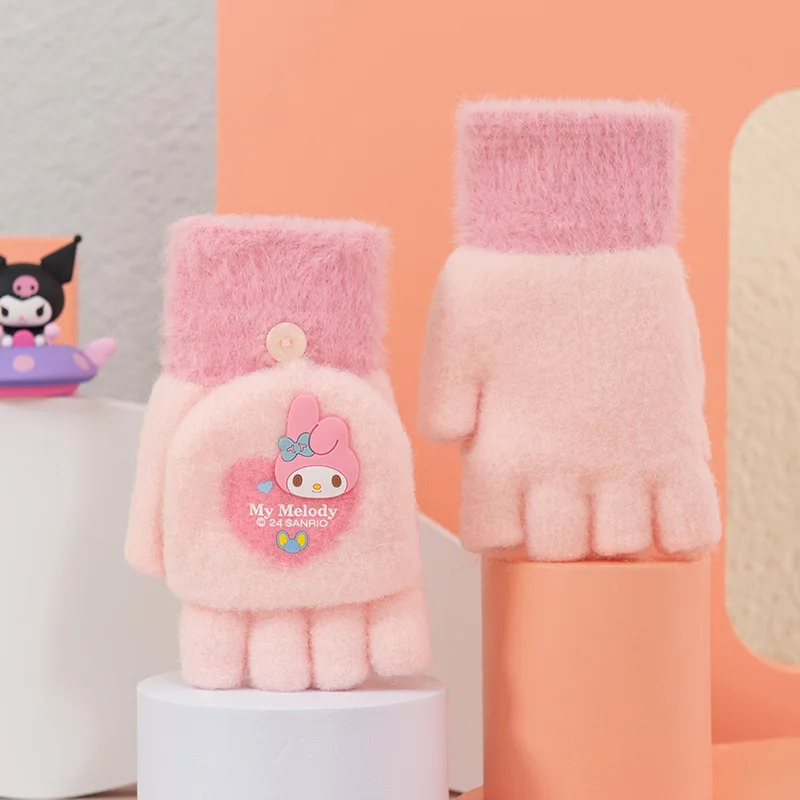 

Sanrio Hello Kitty вязаные перчатки Kawaii мультфильм зимние женские теплые перчатки для езды на велосипеде на открытом воздухе ветрозащитные холодостойкие варежки с половиной пальца