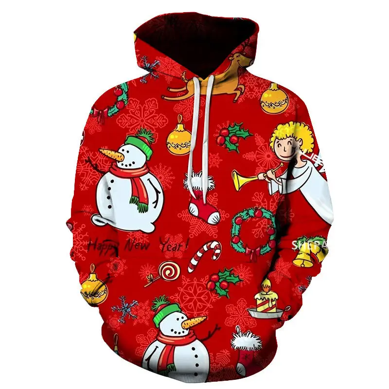 

2022 Winter Red Christmas Snowman 3D Print Sweatshirt for Men/Women Long Sleeve Cute Fashion Hoodie Casual Loose Pullovers