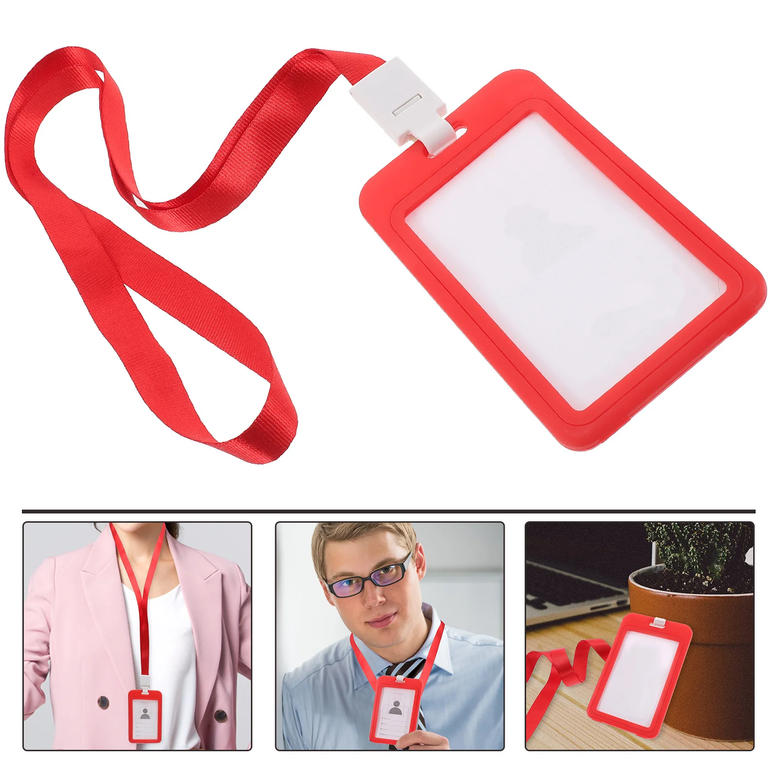 Operitacx 1-set ID-kaarthouder met sleutelkoord voor werk, school, naambadge, plastic hoes, eenvoudig ontwerp