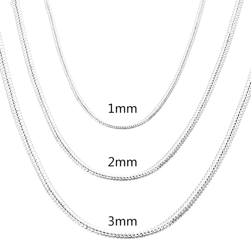 

45-60cm Silver Color 1MM/2MM/3MM solid Snake Chain Necklace For Men Women Fashion Jewelry for pendant free shipping