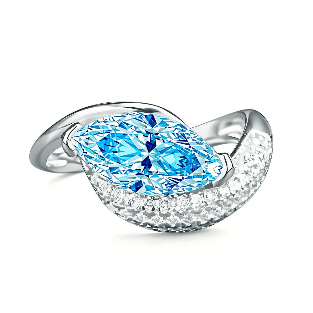 

925 sterling silver ocean blue marquise ring 6x12 high carbon diamond irregular full diamond women's ring light luxury jewelry g