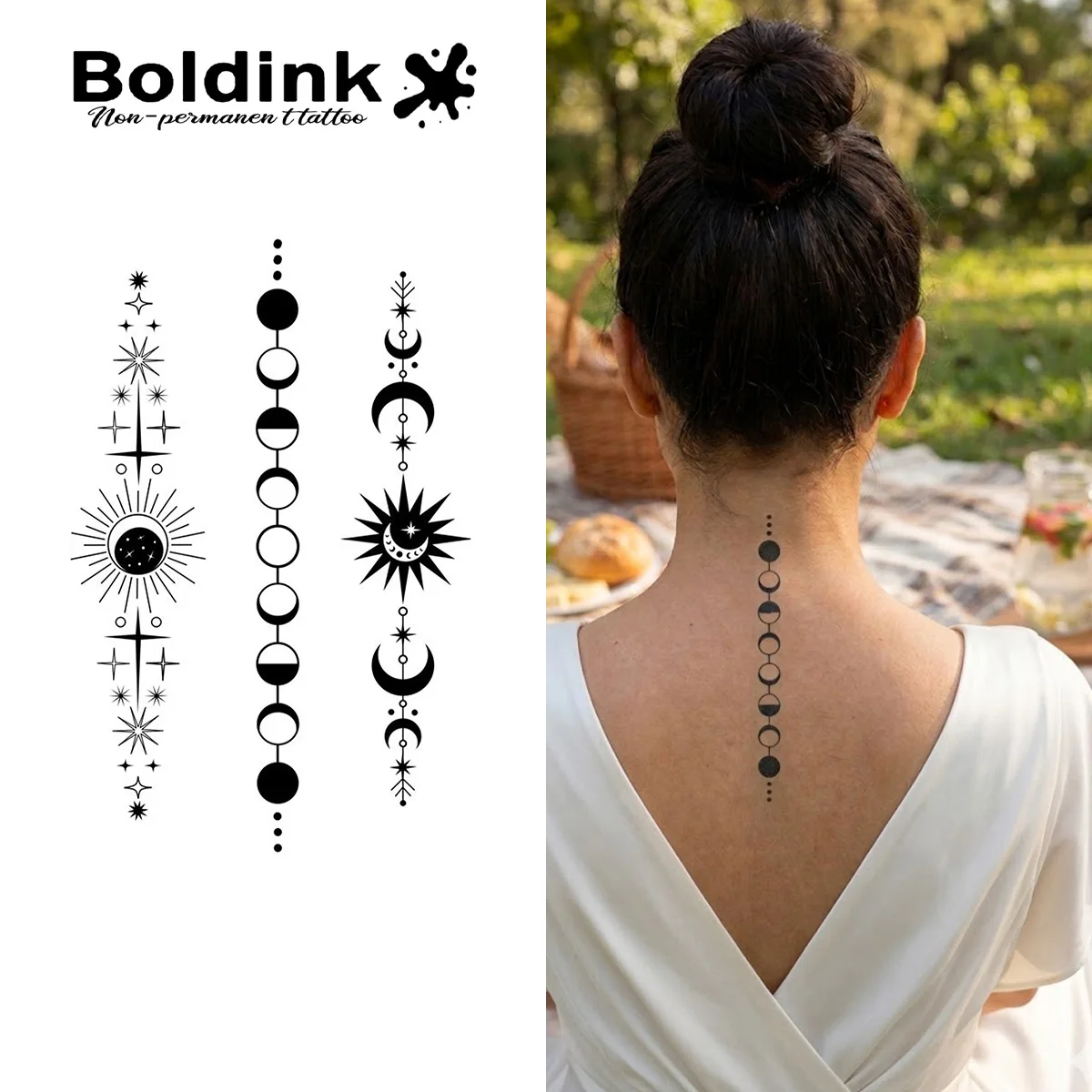 

BOLDINK Gradient Sun Moon Star Moisturizing Tattoo Sticker Unisex Fashion Design Colorful Easy Apply Waterproof Lasts 1-2 Week