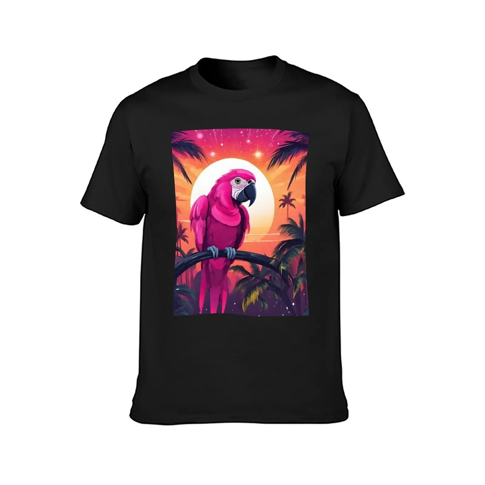 Parrot and palms at evening, sky fall of stars, exotic vibe T-Shirt Short sleeve tee quick-drying plain white t shirts men