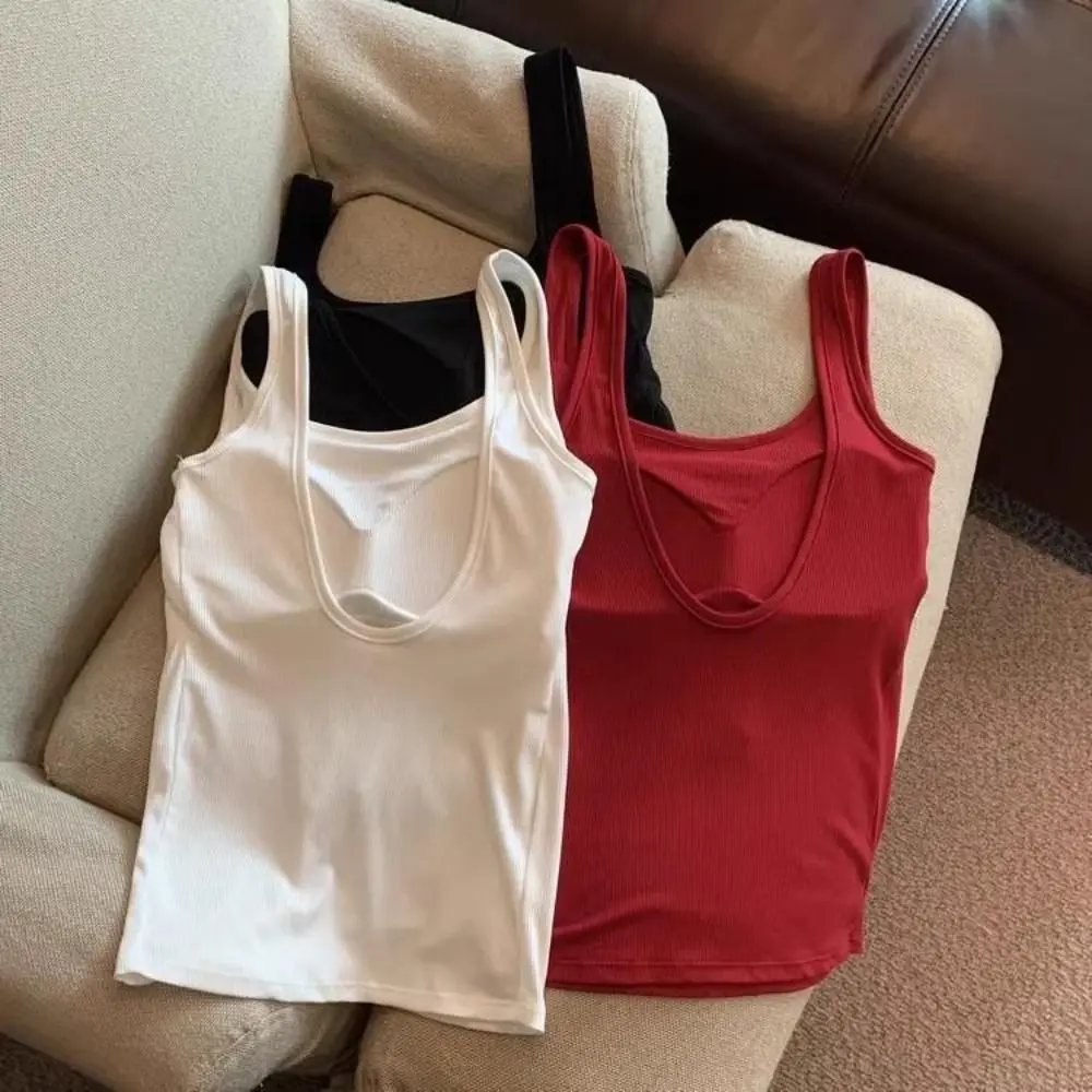Повседневный однотонный облегающий топ с накладкой на грудь, клубная одежда, жилет без рукавов с открытой спиной для женщин Повседневный однотонный облегающий топ с накладкой на грудь, клубная одежда, жилет без рукавов с открытой спиной для женщин