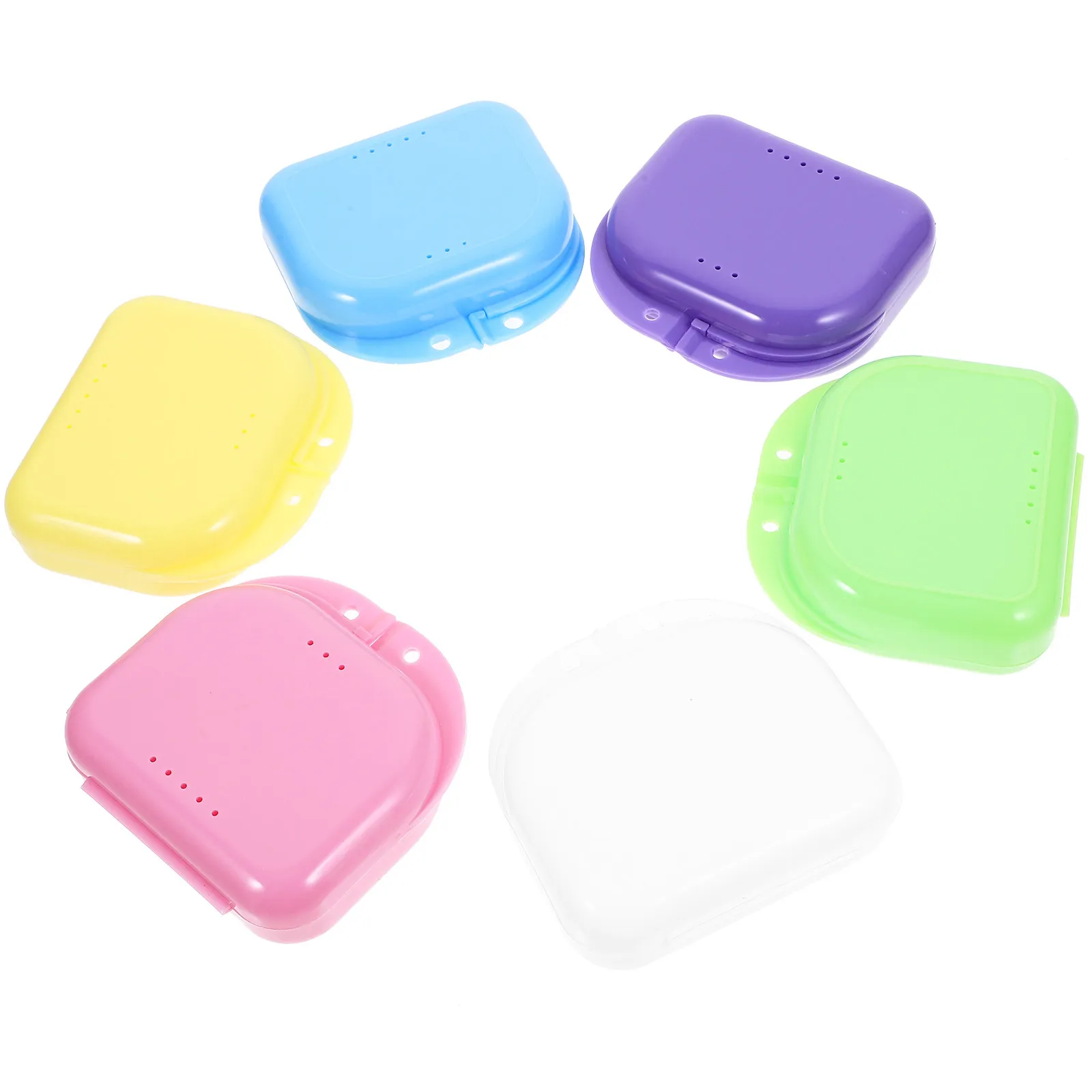 6Pcs Denture Container Mouth Guard Box Retainer Case Snap Lock Storage Holder Ventilated Orthodontic Denture Storage Case Random