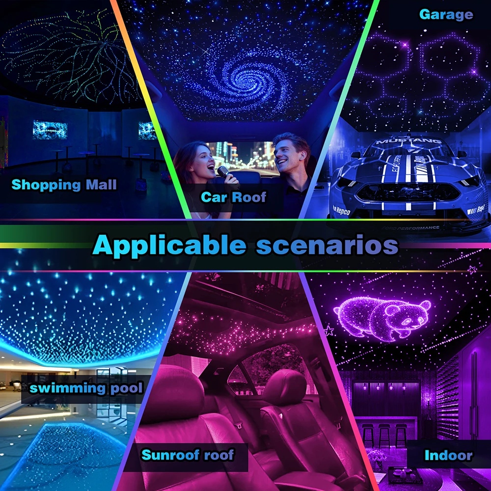 16W Car Roof Star Light Twinkle Fiber Optic Light Ceiling Star Lighting Kit RGBW APP Music Control Car Starry Sky Ceiling Lamp