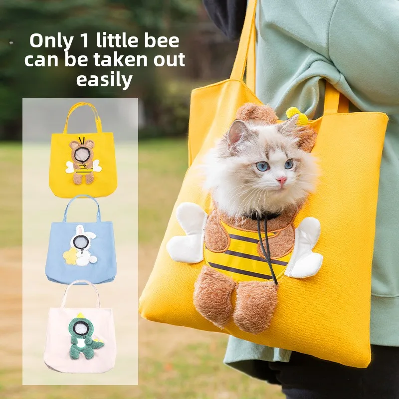 Canvas Shoulder Bag Pet Carrier Pack Extra Soft Breathable Adorable Shoulder Cat Bag Escape-proof Bee-Shaped Pet Carrying Pack