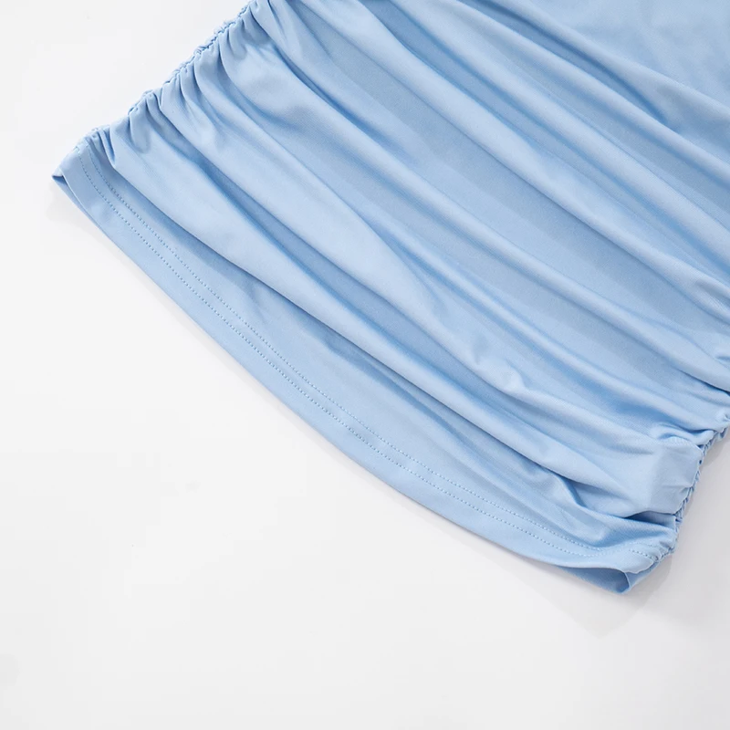 CUTENOVA Frauen Einfarbig Elegante Schräg Schulter Twisted Mesh Patchwork Liebsten Tank Top T-Shirt Sommer Neue Casual In Trendy