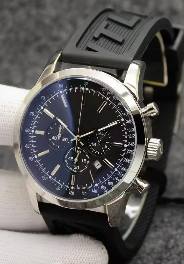 Luxury New Men Quartz Chronograph VK63 Watch 904L Stainless Steel Black Rose Gold Black Leather Sapphire Wristwatch 44mm