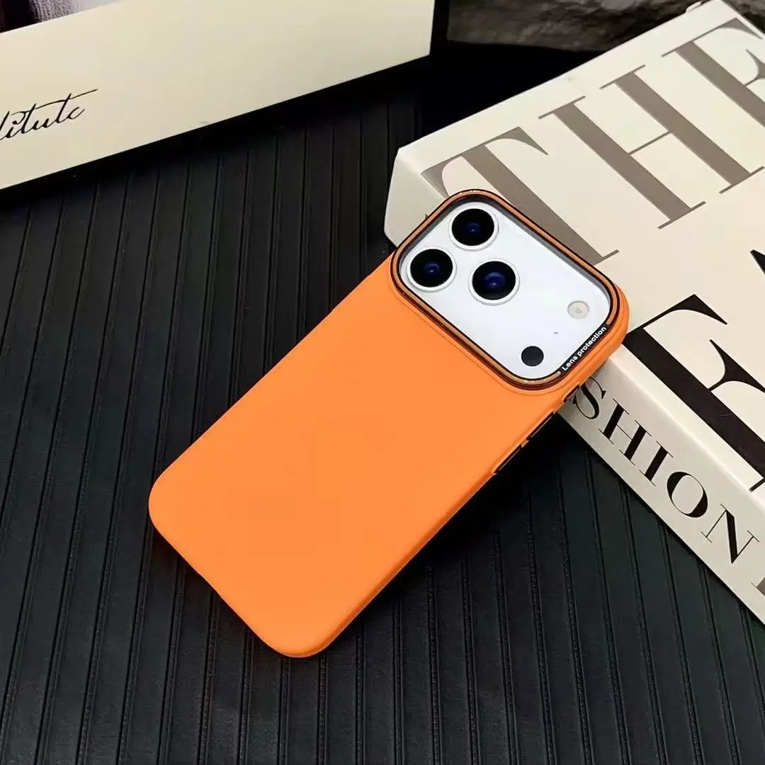 حافظة هاتف لهاتف آيفون 17 برو ماكس 17 اير 16 بلس 15 14 13 12 إطار عدسة معدني جلد غير لامع بلاستيك حماية ضد الصدمات غطاء صلب #2