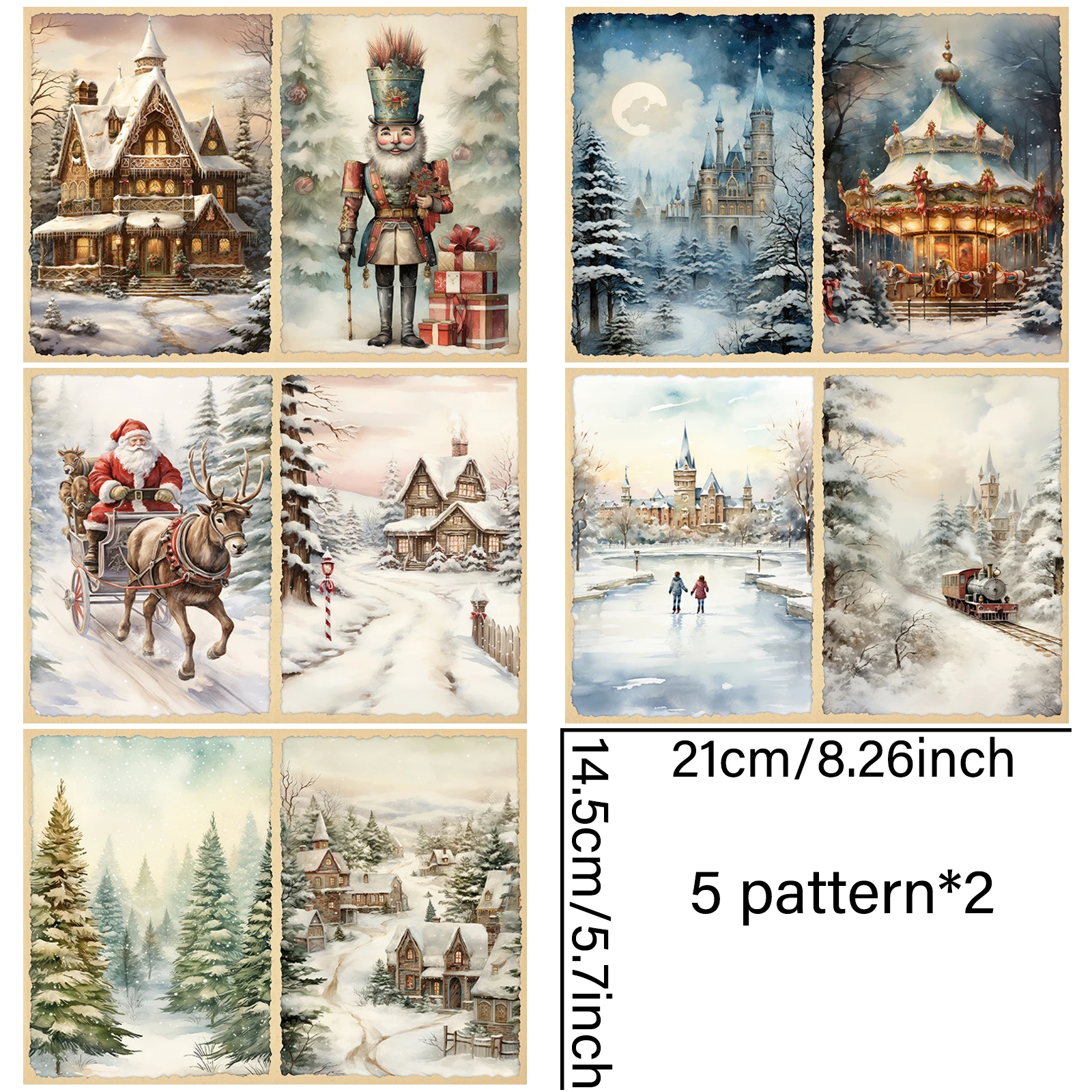 10 Sheets A5 Size Christmas Santa Soldier Background Vintage Grunge Journal Planning Scrapbooking