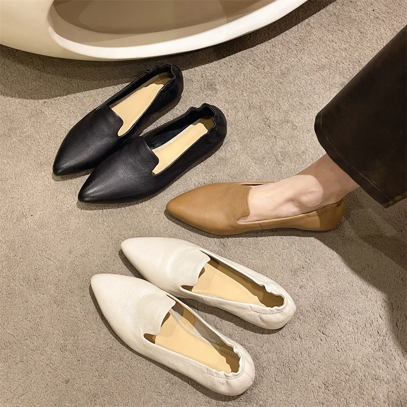 

Cowhide flat sole shoes for women, summer 2025 new ballet women's shoes, pointed casual versatile small leather shoes for women