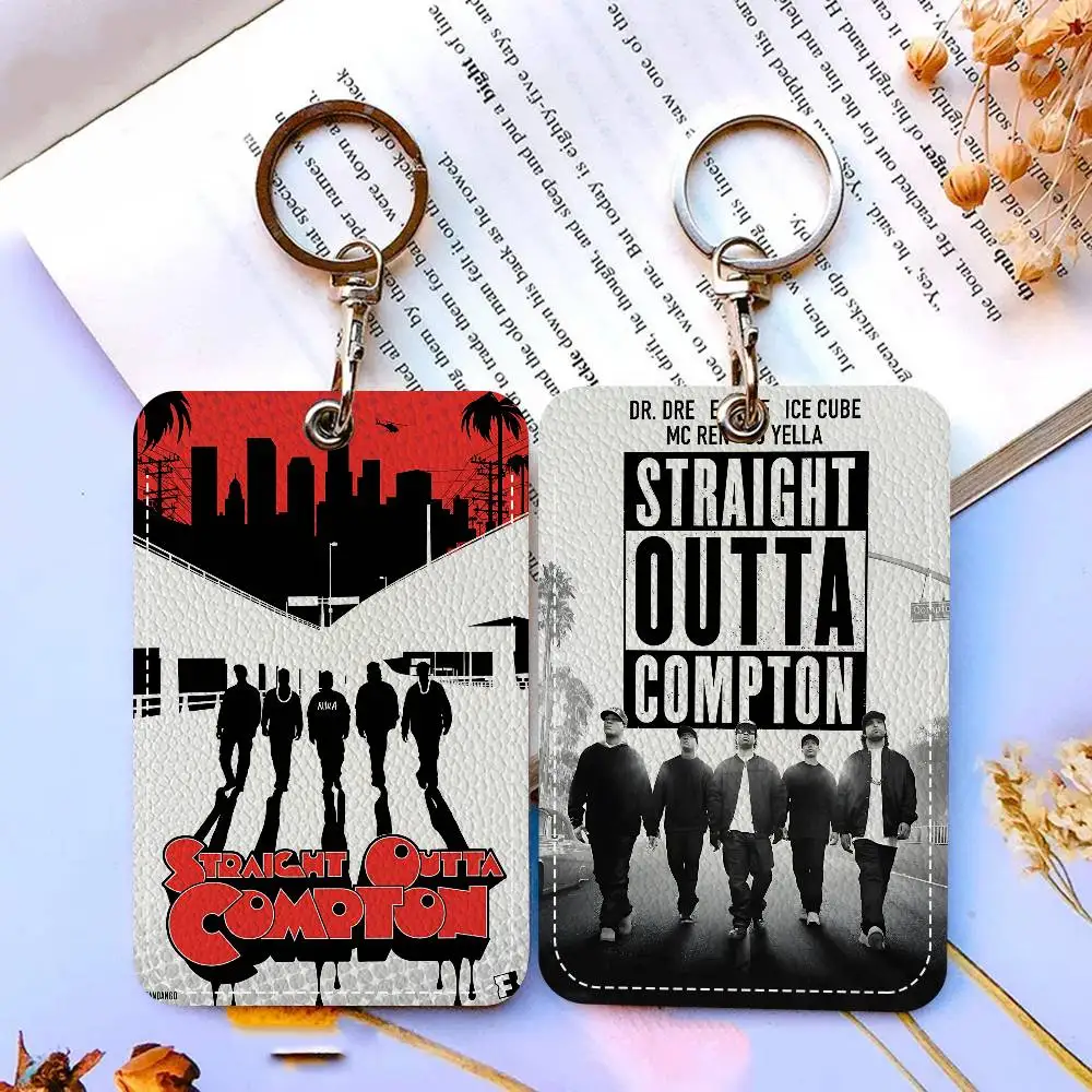 

N-NWA Hip Hop Rapper Straight Outta Compton Badge Holder Keychain For Bank Business Work Card Holder Student Card Case Bus Card