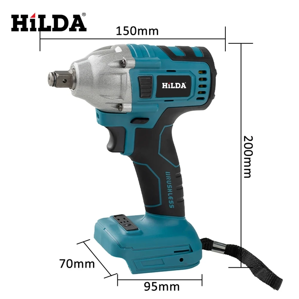 

Brushless Wrench 1/2 Socket Wrench Cordless Power Tool Suitable for Makita Battery Electric Wrench 21V Blue Impact Rechargeable