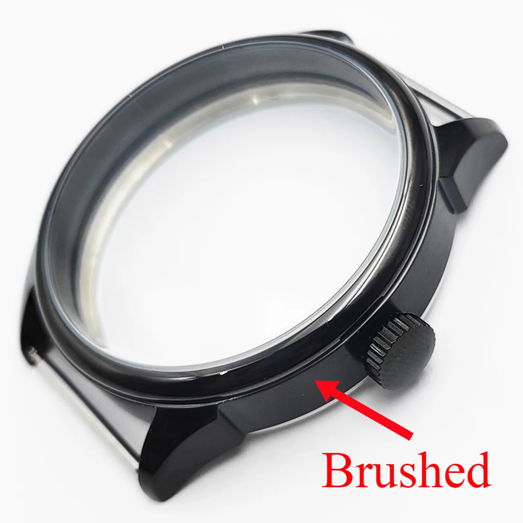 Brushed 42mm Black Watch Case Solid Stainless Steel For ETA 6498 6497 Sea Gull ST3600 Movement Watches Accessories Parts