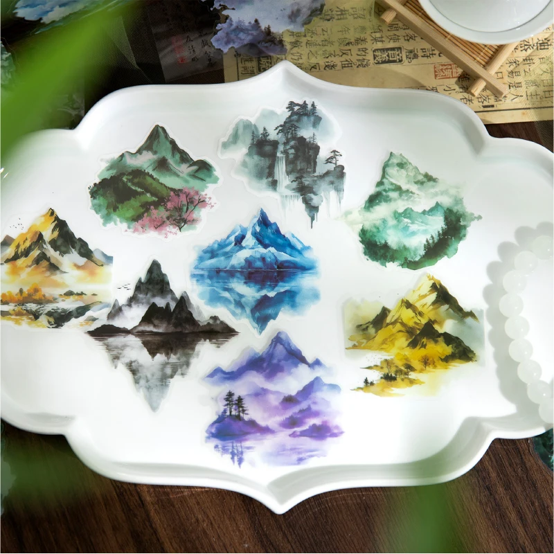 10 Sheets PET Large size Stickers Landscape of Mountains Decorative handmade Scrapbooking Material Diary Album Craft Supplies