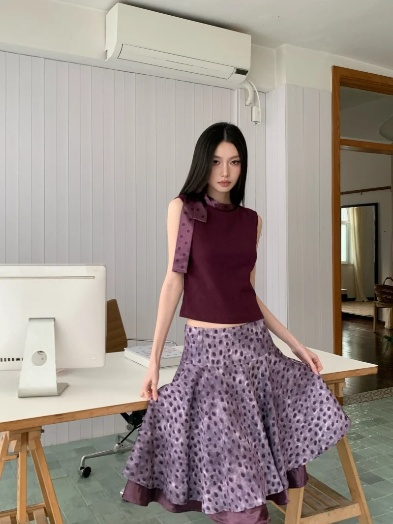 Pure Desire Summer Vacation Gingham Patchwork Belted Sleeveless Slim Fit T-Shirt Top Satin Material Slimming Effect