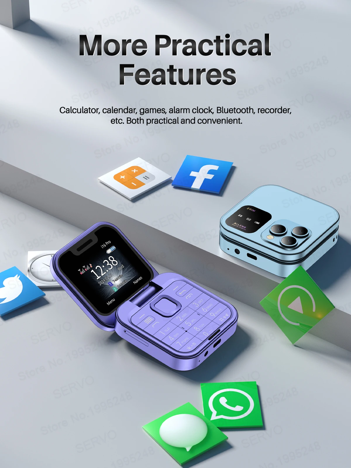 SERVO Original I16 Pro Foldable Mini Mobile Phone 2SIM Card Speed Dial Fold Telephone Magic Voice Blacklist Flip Cellphone TypeC