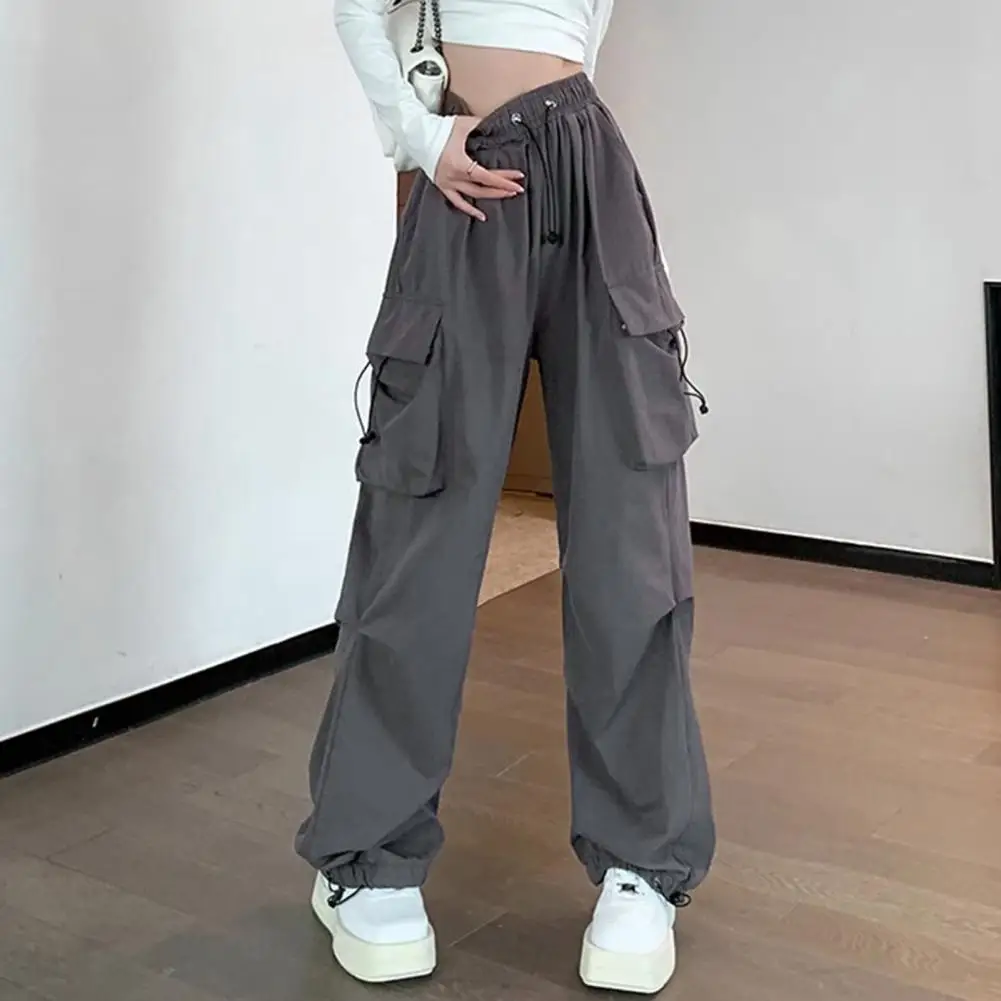 Quick-drying Long Trousers Versatile Women's Cargo Pants Elastic Waist Quick-drying Fabric Wide-legged Overalls for Sports