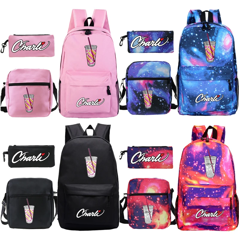 Girls Charli Damelio Backpack Canvas School Bag Bookbag Boys Shoulder Bags Pencil Case Women Mochila 3 Pieces/set Rucksack Gift